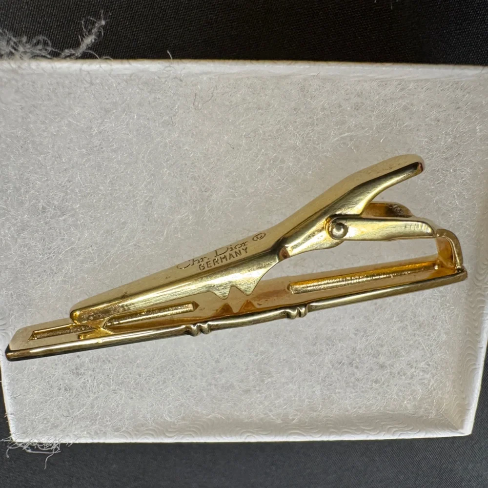 Christian Dior Men's GOLD “CD” Logo Tie Clip Bar for Neck Tie